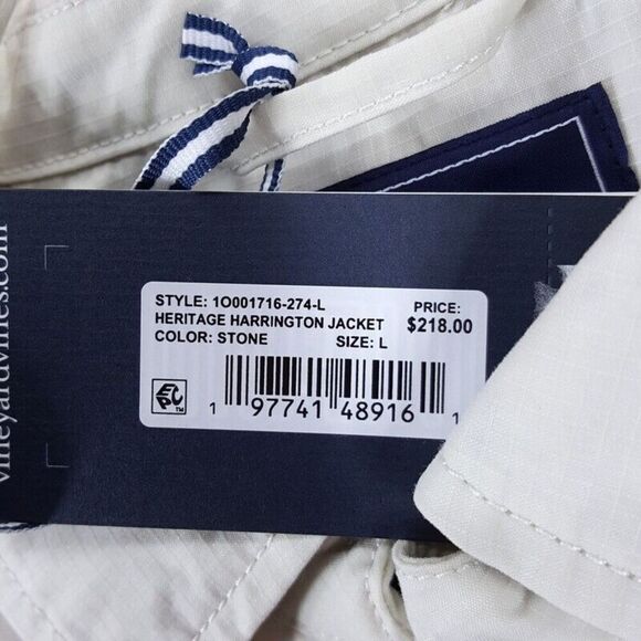 VINEYARD VINES Jacket Mens Large Stone Heritage Harrington Waxed Cotton $218 - Picture 3 of 10